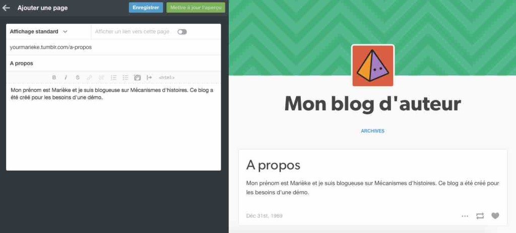 Créer une page sur Tumblr